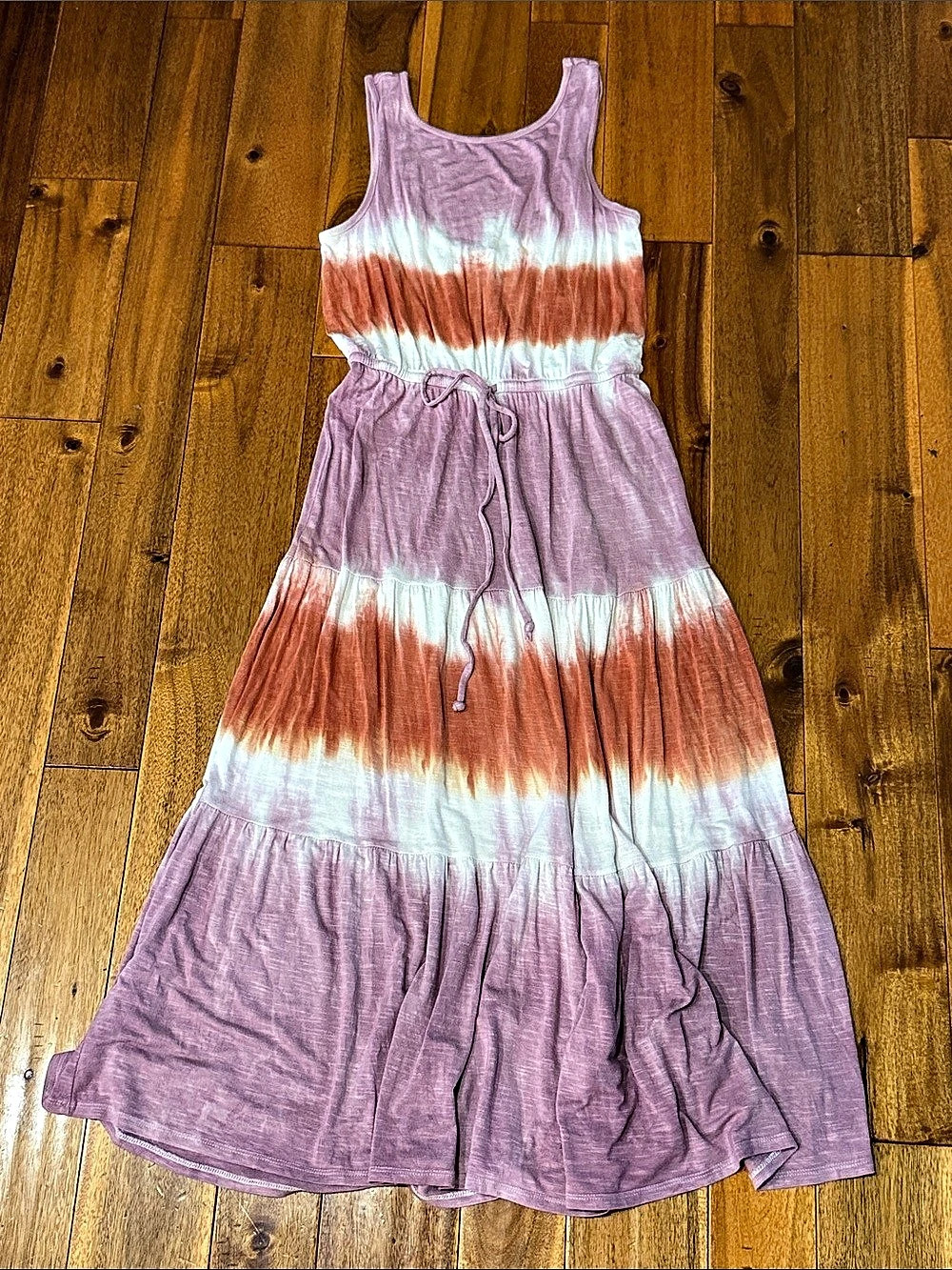 Knox Rose Tie Dye Tiered Maxi Dress Pink & White XS